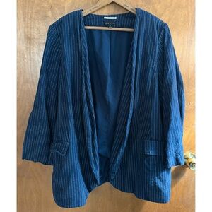 Lane Bryant Navy Blue Stripe Linen Blazer Jacket Boxy Boyfriend Boho Nautical 22